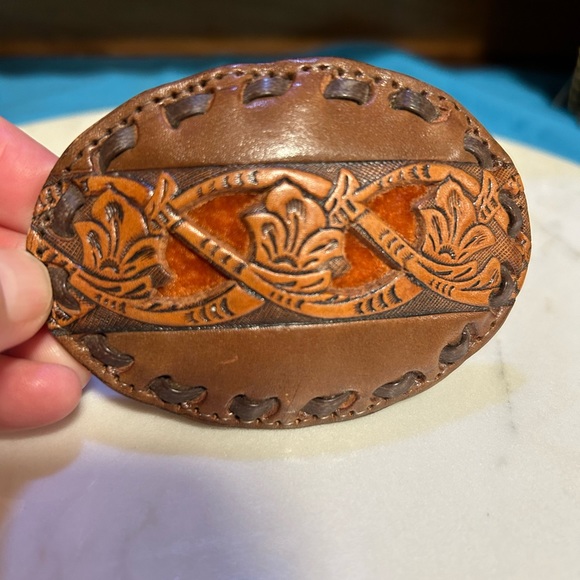 Vintage Other - Leather hand made belt buckle with velour accent. Vintage